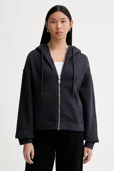 Bavlněná mikina Marc O'Polo dámská, tmavomodrá barva, s kapucí, hladká, 5000007531