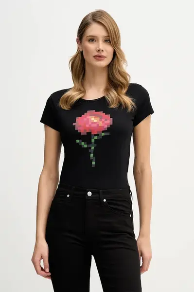 Bavlněné tričko Sisley dámské, černá barva, 3I1XL107Z