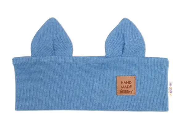 Baby Nellys Čelenka Cat s oušky pro děti Hand Made - jeans, 1-3 roky