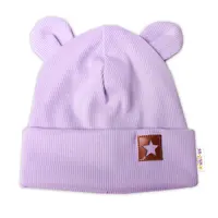 Baby Nellys Žebrovaná dvouvrstvá čepice s oušky TEDDY - lila vel.  68/74