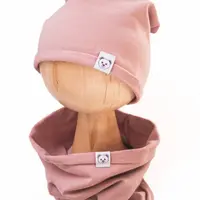 Baby Nellys Čepice s nákrčníkem bavlna, Little Bear,  pudrová vel.  98/134