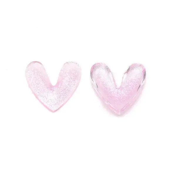 3D Heart with Glitter Powder Resin Cabochons