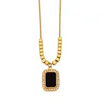 Rectangle 304 Stainless Steel Pave Natural Black Stone Pendant Necklaces for Women