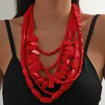 Bohemian Style Wood Geometric Beaded Multilayer Necklaces for Women