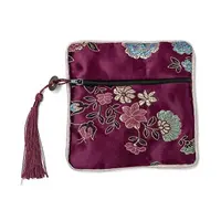 Chinese Brocade Tassel Zipper Jewelry Bag Gift Pouch