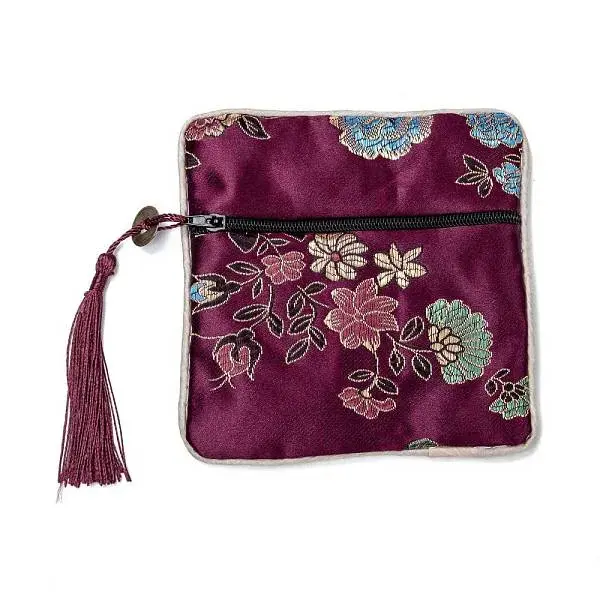 Chinese Brocade Tassel Zipper Jewelry Bag Gift Pouch