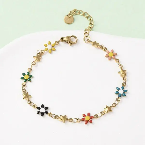 Flower & Star 304 Stainless Steel Link Bracelets for Women