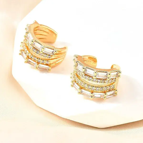Brass Micro Pave Clear Cubic Zirconia Cuff Earrings
