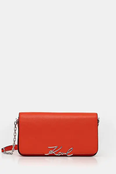 Kožená kabelka Karl Lagerfeld K/SIGNATURE oranžová barva, B1W32037