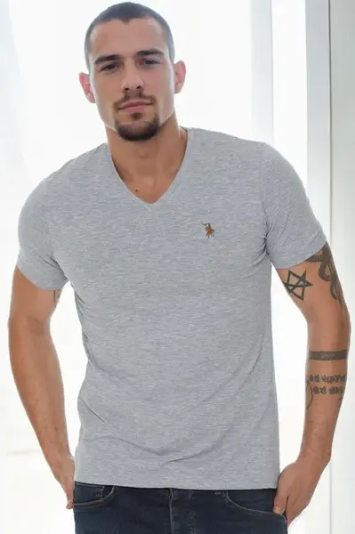 T9568 DEWBERRY V-NECK MEN'S T-SHIRT-GREY