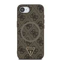 Zadní kryt Guess PU 4G Strass Triangle Metal Logo pro Apple iPhone 16e, hnědá