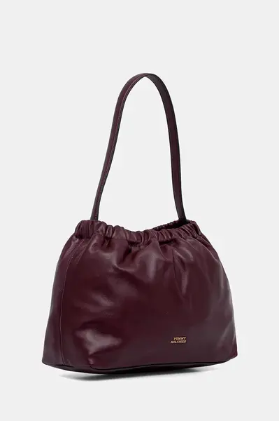 Kožená kabelka Tommy Hilfiger vínová barva, AW0AW18307