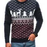 Edoti Men's Christmas winter jumper with reindeer - navy blue and white