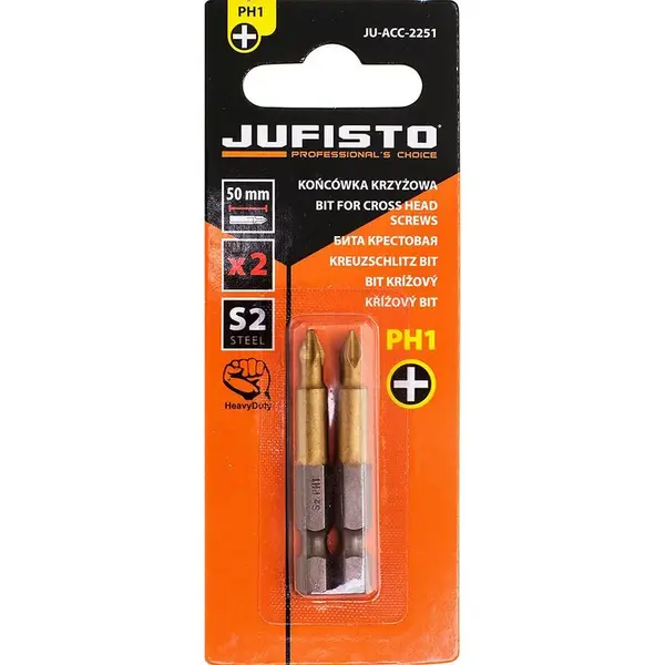 Krížový bit, titánový S2, PH1 x 50 mm, 2 ks, Jufisto