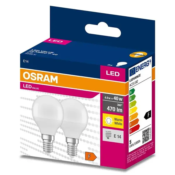 Žiarovka LED Osram E14 P45 4,9W 2700K 2 ks