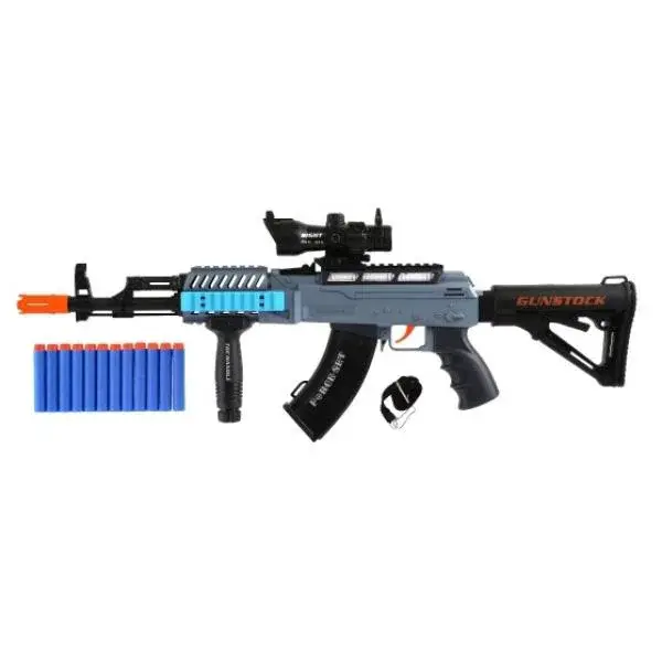 Teddies Samopal na pěnové náboje + náboje 12ks plast na baterie se světlem a zvukem