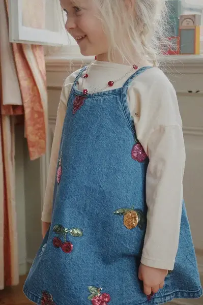 Dětské bavlněné šaty Konges Sløjd MAGOT SEQUIN STRAP DRESS GOTS modrá barva, mini, KS104366