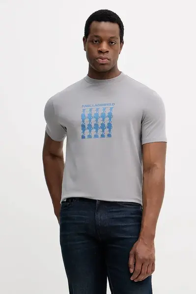 Tričko Karl Lagerfeld pánské, šedá barva, s potiskem, 554235.755402