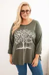 Kesi Włoski Dámská blůza Plus Size bavlněná s potiskem stromu khaki