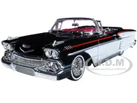 1958 Chevrolet Impala Convertible Lowrider Black and White with Red Interior "Get Low" Series 1/24 Diecast Model Car by Motormax