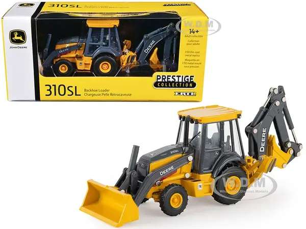 John Deere 310SL Backhoe Loader Yellow and Gray "Prestige Collection" 1/50 Diecast Model by ERTL TOMY