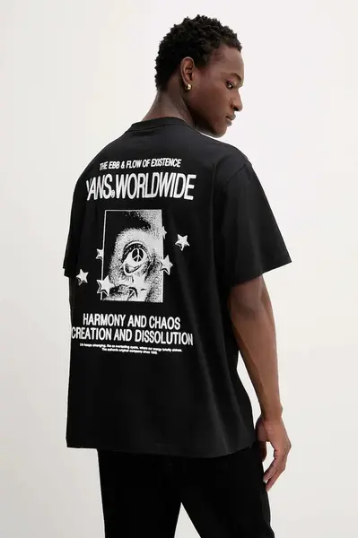 Bavlněné tričko Vans pánské, černá barva, s potiskem, VN000PBRBLK1