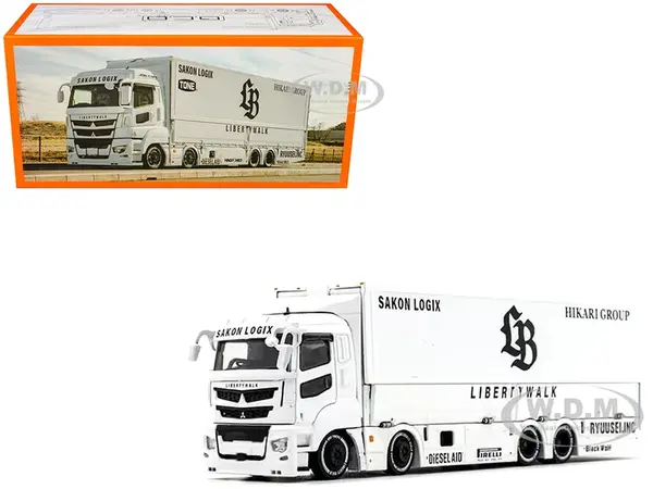 Mitsubishi Fuso Super Great Transporter RHD (Right Hand Drive) "Liberty Walk LB-Trucks" White with Graphics 1/64 Diecast Model by GCD