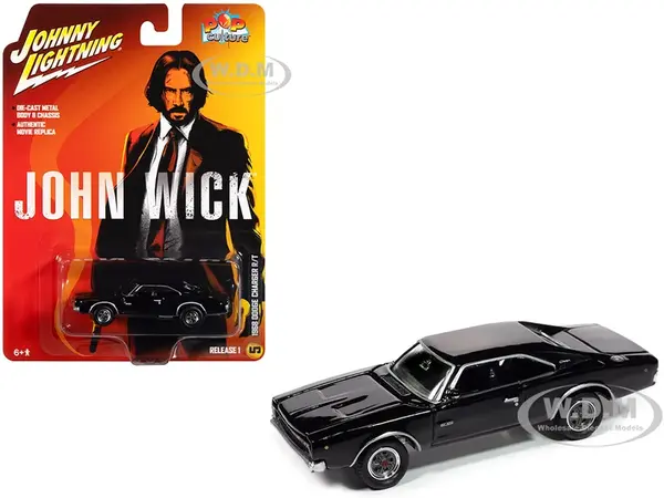 1968 Dodge Charger R/T Black "John Wick" (2014) Movie "Pop Culture" 2025 Release 1 1/64 Diecast Model Car by Johnny Lightning
