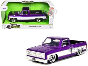 1985 Chevrolet C-10 Pickup Truck Purple Metallic and White with Cartelli Wheels "Just Trucks" Series 1/24 Diecast Model Car by Jada