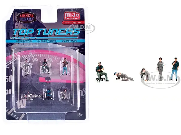 "Top Tuners" 6 piece Diecast Figure Set (5 Figures 1 Chair) Limited Edition for 1/64 Scale Models by American Diorama