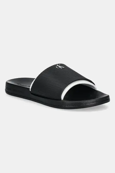 Pantofle Calvin Klein Jeans SLIDE RUBBER NEOPRENE TEXT pánské, černá barva, YM0YM01234