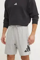 Kraťasy adidas Essentials pánské, šedá barva, melanžové, IS6908