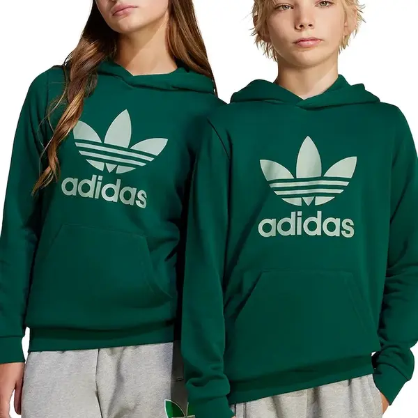 Dětská mikina adidas Originals zelená barva, s kapucí, s potiskem, JD1648