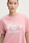 Bavlněné tričko Guess Jeans dámské, růžová barva, W5RI43 K8HM0