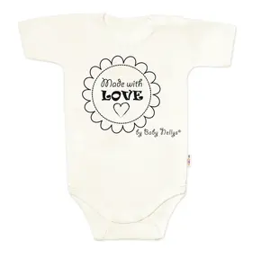 Baby Nellys Body krátký rukáv Made with love,  ecru vel.  68