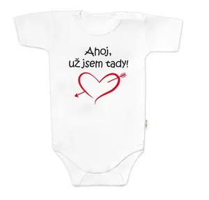 Baby Nellys Body krátký rukáv Ahoj už jsem tady!,  bílé vel.  80