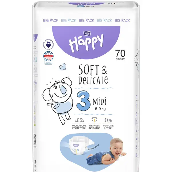 Bella Baby Happy Soft&Delicate 3 Midi 5–9 kg dětské pleny 70 ks