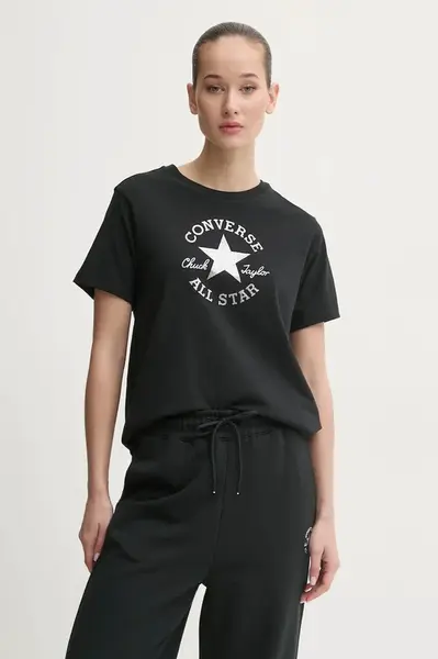 Bavlněné tričko Converse černá barva, 10027077-A02