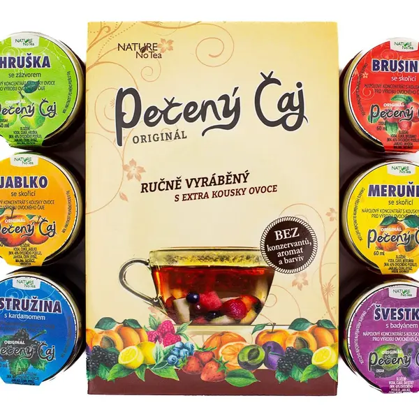 Nature Notea Čaj pečený Hruška, Brusinka, Jablko, Meruňka, Ostružina, Švestka dárková sada 6x60 ml
