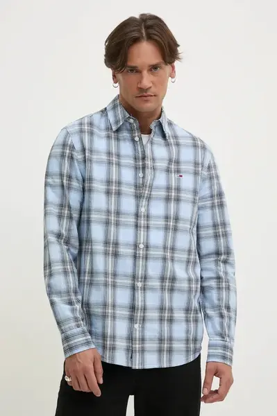 Bavlněná košile Tommy Jeans modrá barva, regular, s klasickým límcem, DM0DM20885