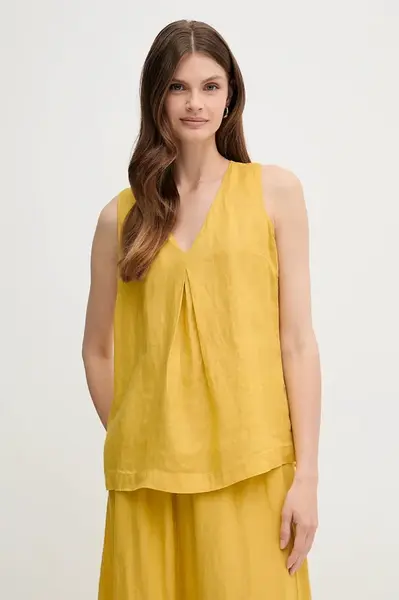 Lněná halenka United Colors of Benetton žlutá barva, hladká, 5BMLDQ06W