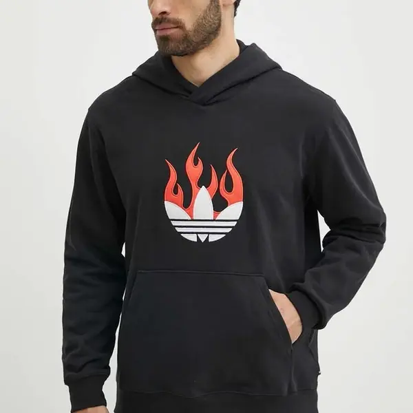 Bavlněná mikina adidas Originals pánská, černá barva, s kapucí, s aplikací, IS0208