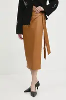 Sukně Never Fully Dressed Vegan Leather Jaspre Skirt hnědá barva, midi, pouzdrová, NFDSK473