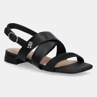 Kožené sandály Tommy Hilfiger LEATHER & SUEDE FLAT SANDAL dámské, černá barva, FW0FW08507