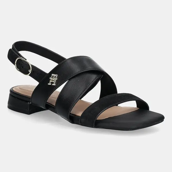 Kožené sandály Tommy Hilfiger LEATHER & SUEDE FLAT SANDAL dámské, černá barva, FW0FW08507