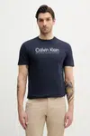 Bavlněné tričko Calvin Klein tmavomodrá barva, s potiskem, K10K114149