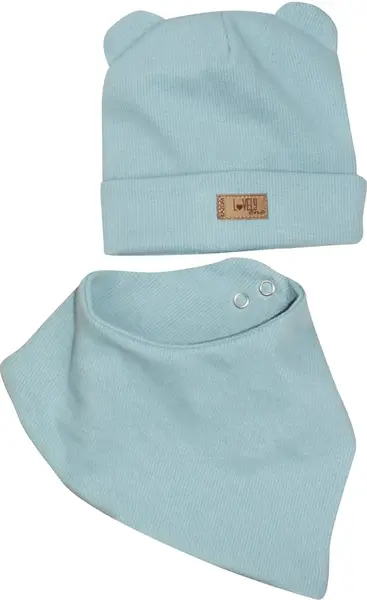 Kazum Dvouvrstvá žebrovaná čepička s oušky + šátek, vel. 92/98, mořská modrá