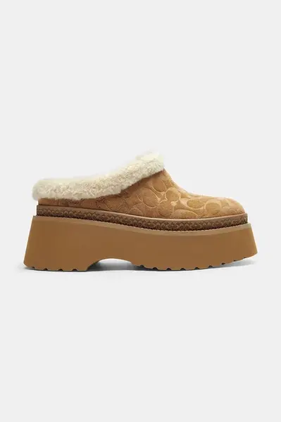 Semišové papuče Coach Cecelia Signature béžová barva, CCO36