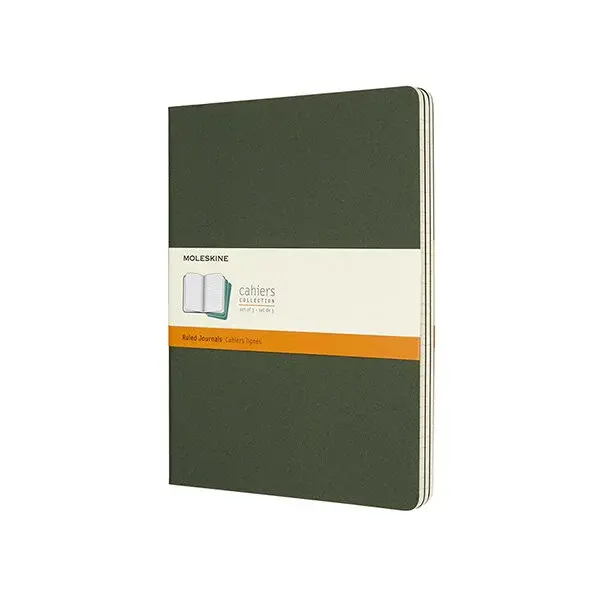 Sešity Moleskine Cahier, XL, linkované, 3 ks - tm. zelené
