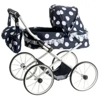 Kočárek pro panenky malý Ewa RETRO černá s tečkami